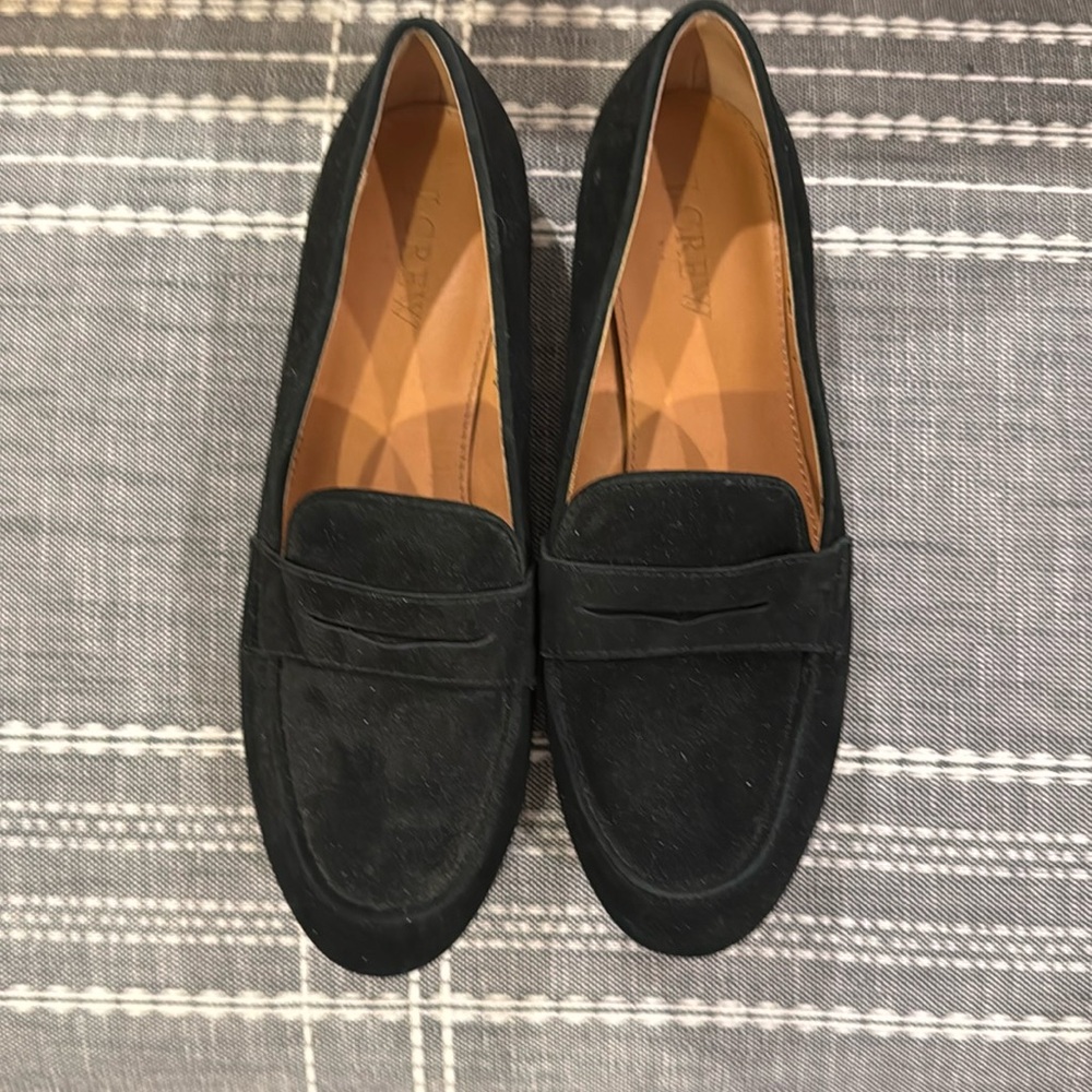 J Crew Factory black suede loafers